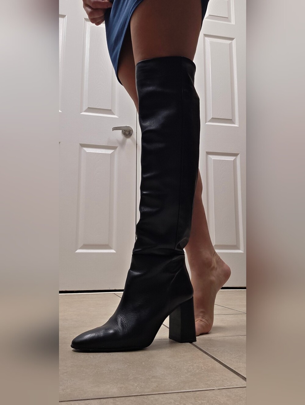 Zara Black Over-the-Knee Leather Boots